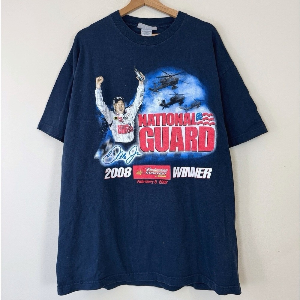 Vintage y2k Nascar Racing Dale Jr National‎ Guard Navy Blue Tee Shirt - XL